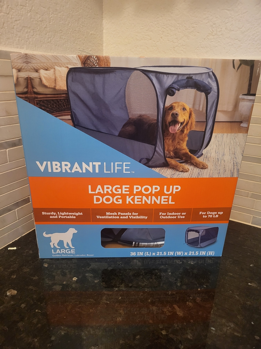 Vibrant Life Large Pop Up Dog Kennel 36" Soft Sided Crate Blue Up to 70 lbs